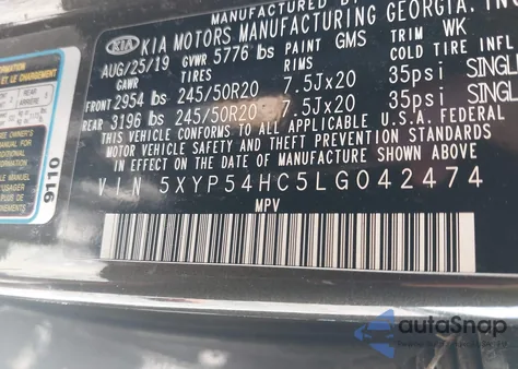 2020 Kia Telluride Sx from USA, damaged, VIN 5XYP54HC5LG042474